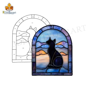 Digital Download Stained Glass Cat 02 Pattern | Festive Suncatcher Design | Hobby License Download