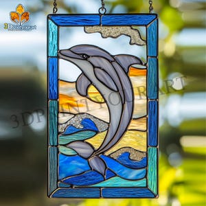 Descarga digital de patrón de delfín de vidrio de colores / Diseño de atrapasol festivo / Descarga de licencia de pasatiempo