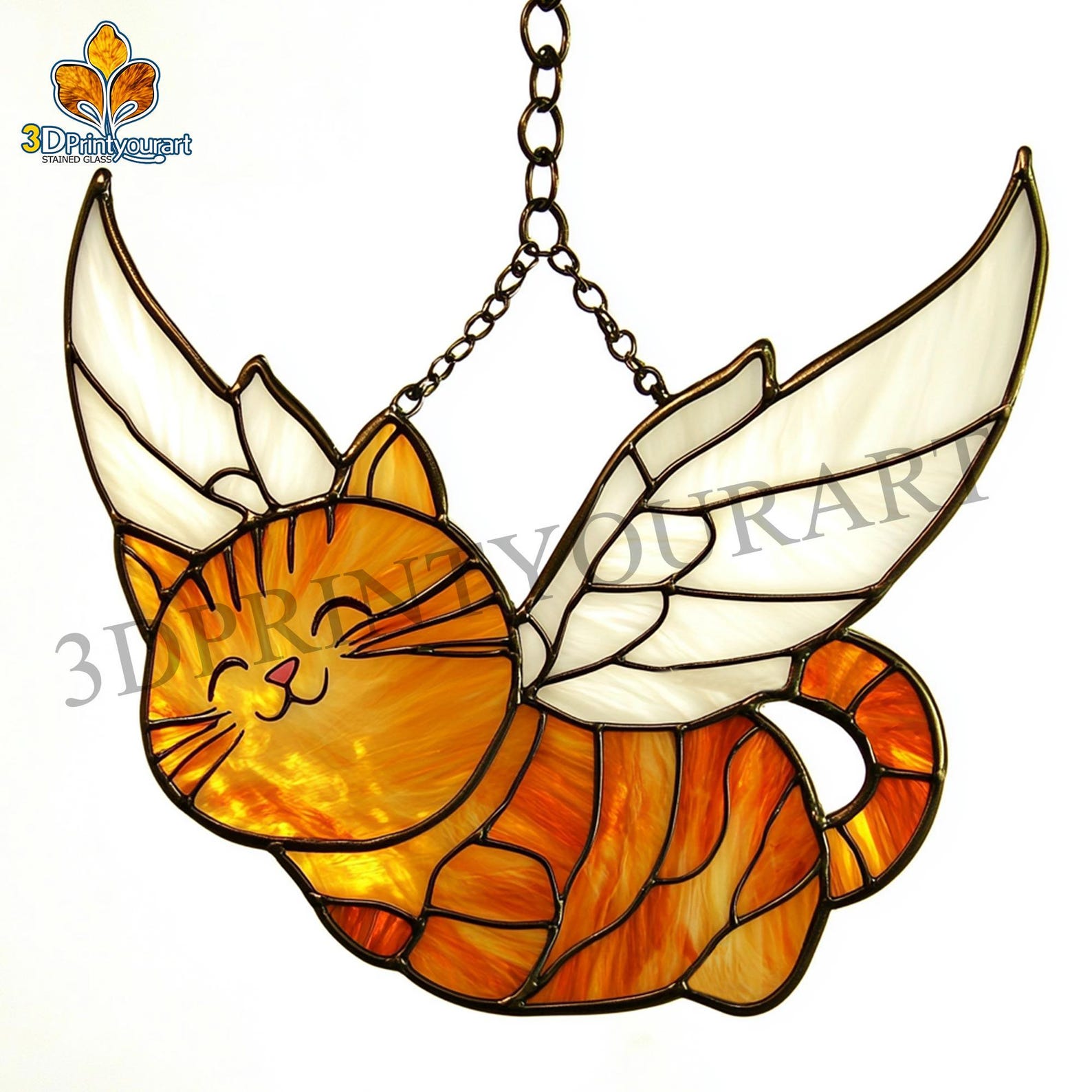 Digital Download Stained Glass Cat With Angel Wings Pattern | Festive ...