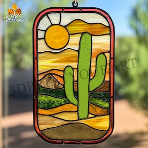 Digital Download Stained Glass Sun and Desert Pattern | Festive Suncatcher Design | Hobby License Download