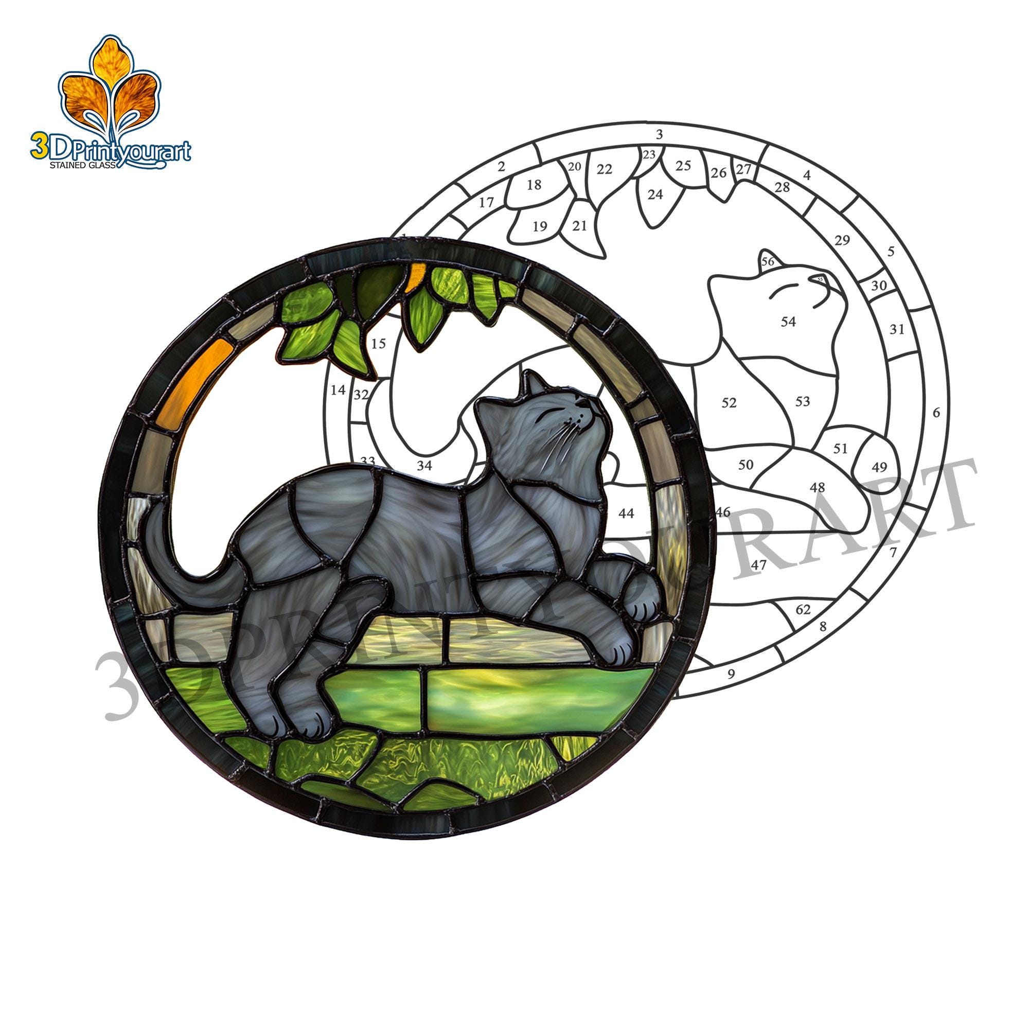 Digital Download Stained Glass Cat Under the Tree Pattern | Festive ...
