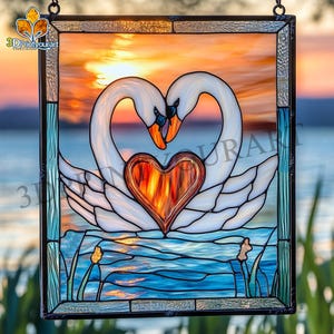 Digital Download Stained Glass SwanX2 Pattern | Festive Suncatcher Design | Hobby License Download