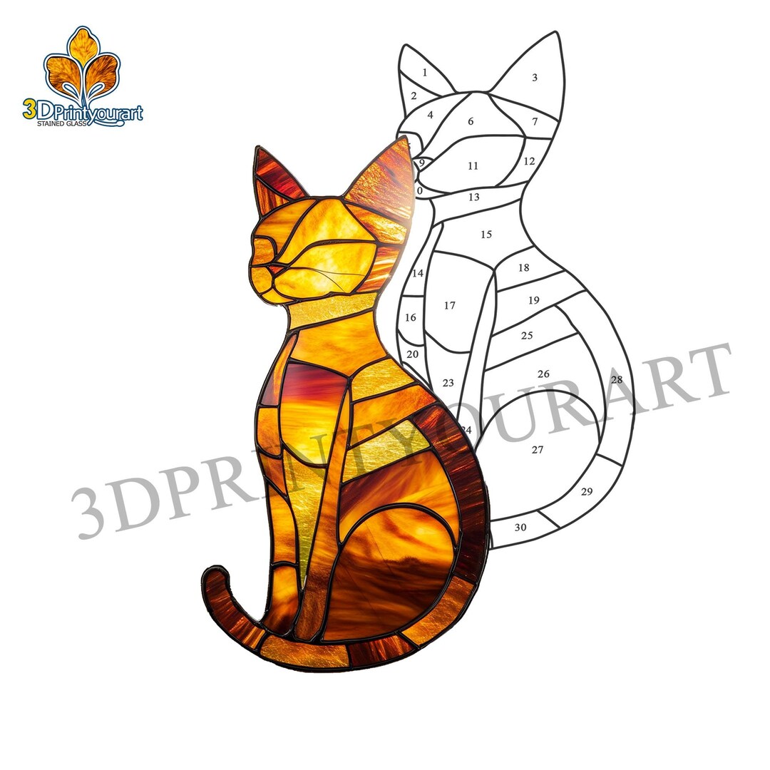 Digital Download Stained Glass Cat Pattern | Festive Suncatcher Design ...