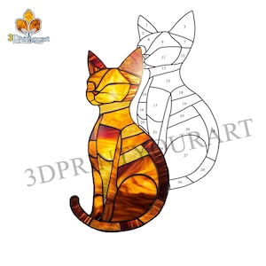 Digital Download Stained Glass Cat Pattern | Festive Suncatcher Design | Hobby License Download