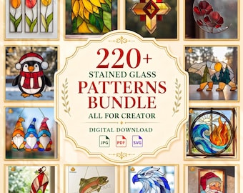 220+ Stained Glass Pattern Bundle – Digital PDF Animal, Flower, Christmas, Space Collection for Suncatchers & Panels | Instant PDF Download.