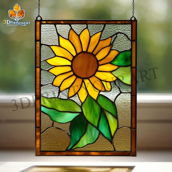 ステンドグラスのひまわりのデジタルパターン｜優美なサンキャッチャー