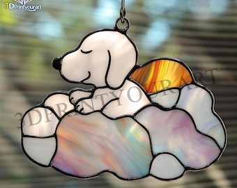 Digital Download Stained Glass Snoopy and Clouds Pattern | Festive Suncatcher Design | Hobby License Download