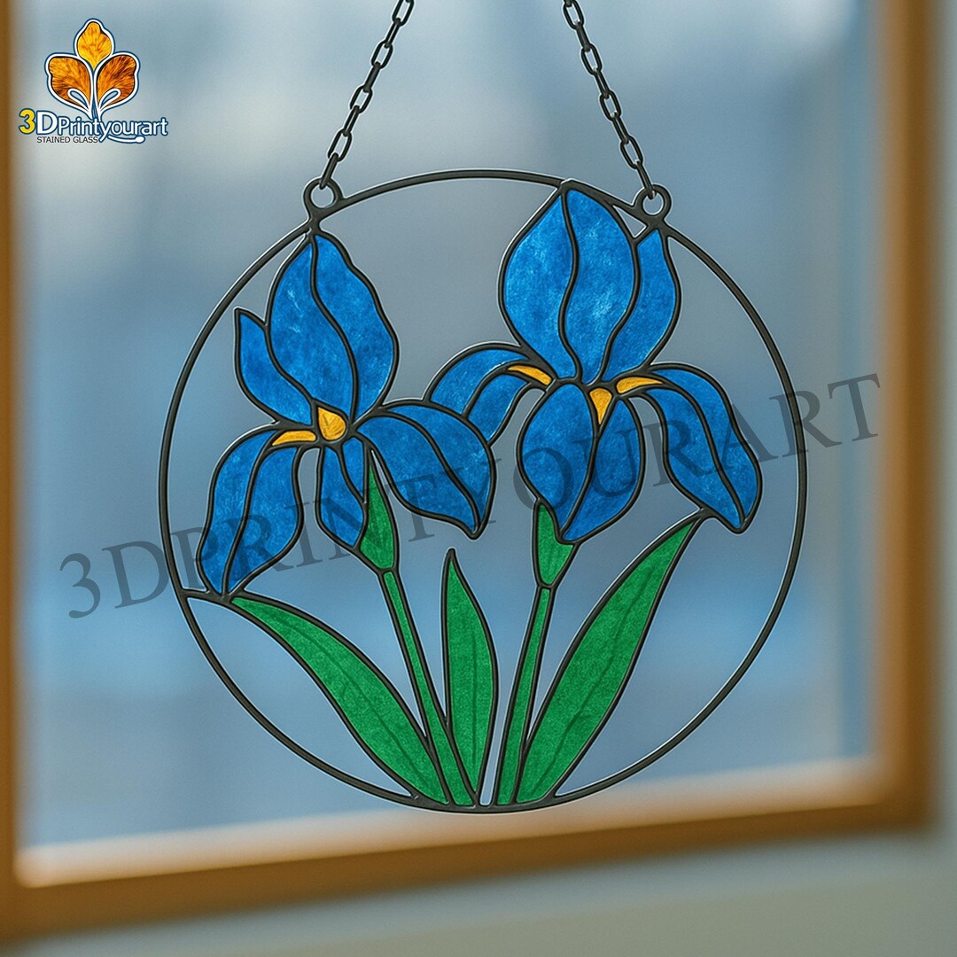 Digital Download Stained Glass Blue Iris R51 Pattern | Festive ...