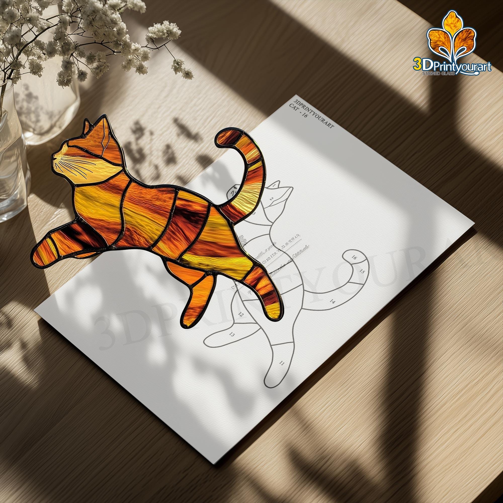 Digital Download Stained Glass Cat Pattern | Festive Suncatcher Design ...