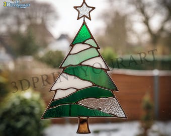 デジタルダウンロードパターンクリスマスツリーステンドグラスパネル
