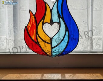 Digital Download Stained Glass Water and Fire Pattern | Festive Suncatcher Design | Hobby License Download