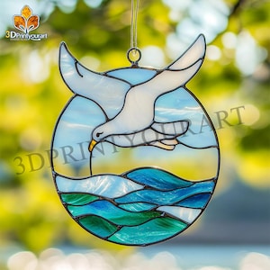 Digital Download Stained Glass Seagull Pattern  | Festive Suncatcher Design | Hobby License Download