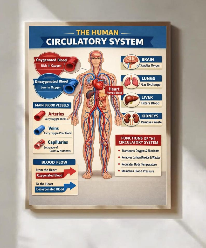 Human Circulatory System Poster Educational Anatomy Wall Art for ...