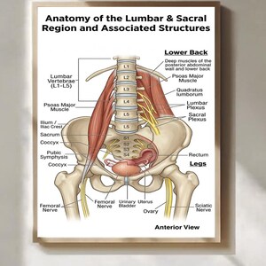 Lumbar And Sacral Anatomy Poster Educational Wall Art Lower Back Medical Study Chart Print
