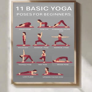 Basic Yoga Poses Poster For Beginners Morning Stretch Wall Art
