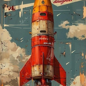 Vintage Rocket Poster Retro Space Wall Art Print