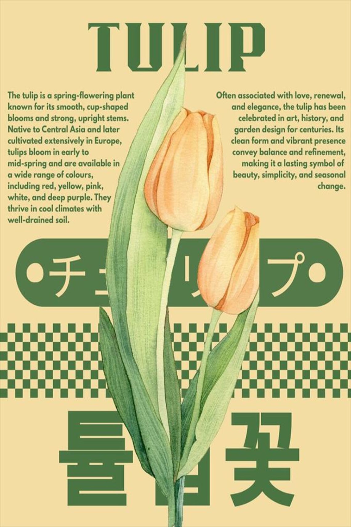 Vintage Tulip Poster Botanical Wall Art Retro Floral Print - Etsy