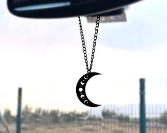 Crescent Moon Car Mirror Ornament, Moon Car Charm, Black Moon Car Charm