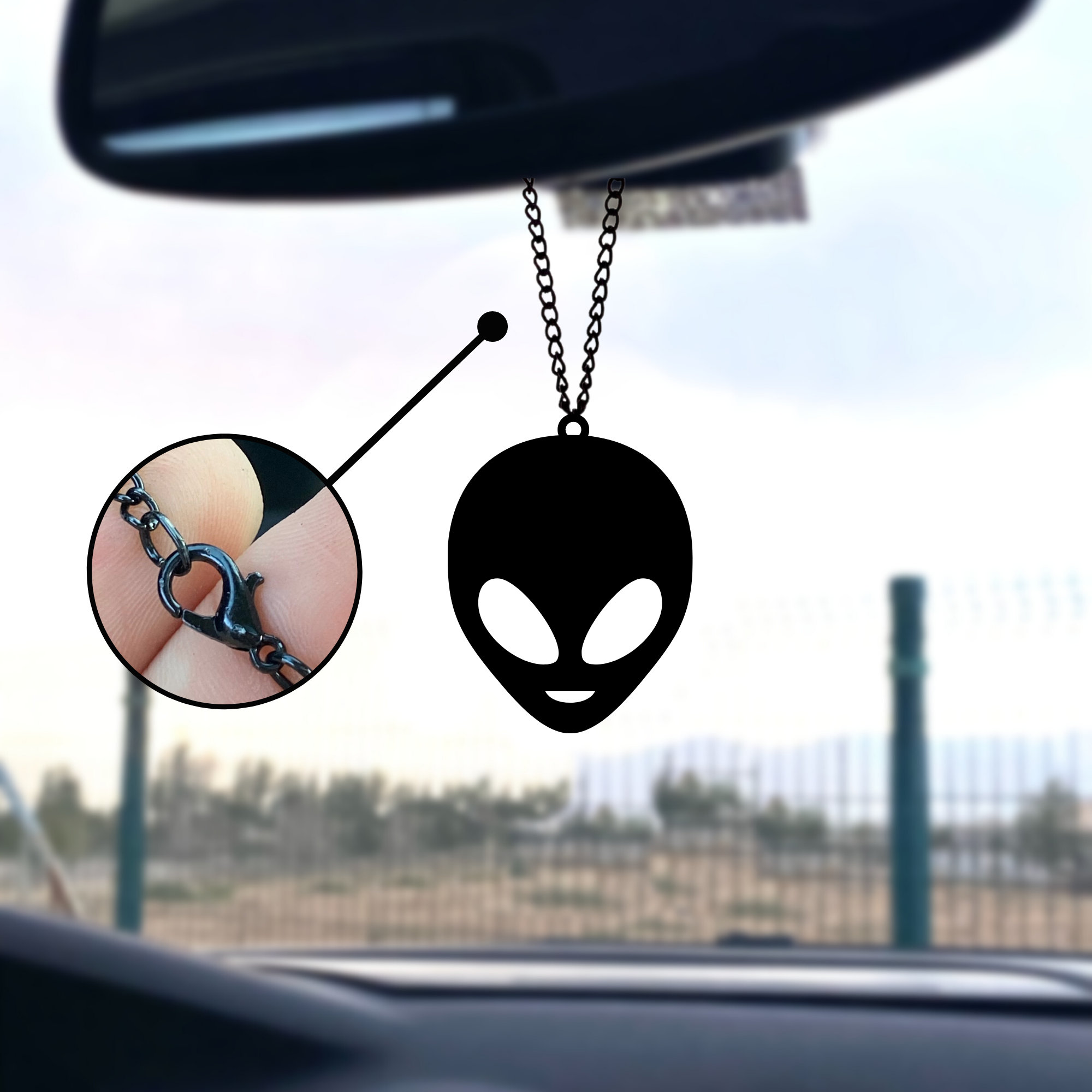 Alien Auto Spiegel Ornament, Alien Auto Zubehör, Schwarzer Auto Charm -   Österreich