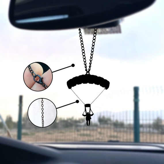 Parachute Car Mirror Ornament, Black Car Charm, Cute Car