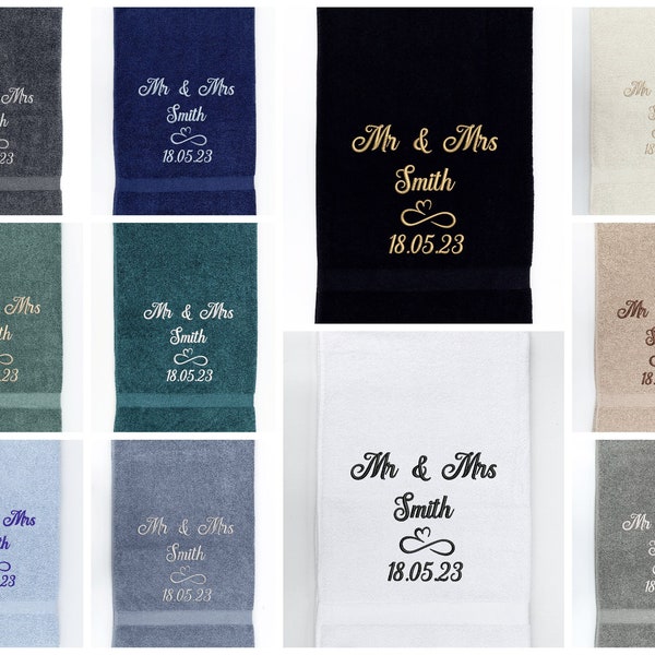 Personalised Mr and Mrs Embroidered 100% Egyptian Cotton Soft Waffle Couples Hand Towel Bath Towel Sets Wedding Anniversary Honeymoon Gift