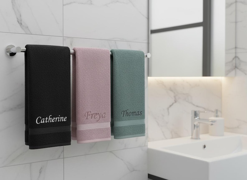 Personalised Custom 100% Egyptian Cotton Supersoft Absorbent Luxury Embroidered Hand Bath Bath Sheet Quality Towels Gift Stunning Colours image 2
