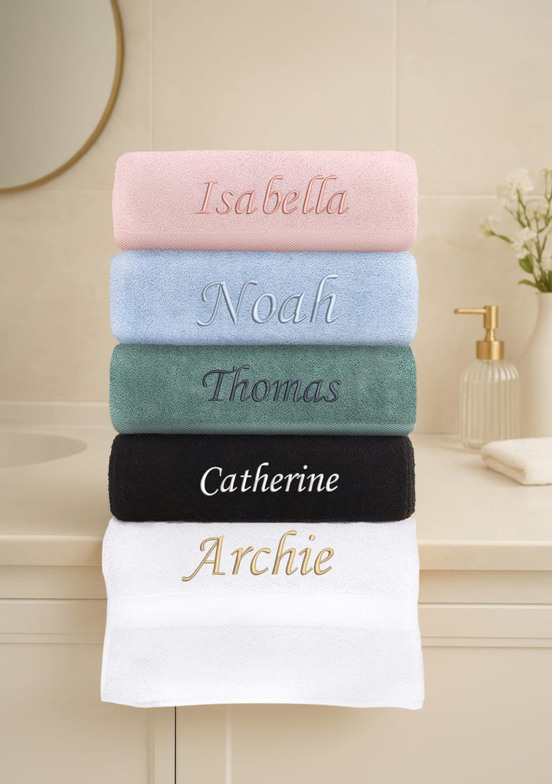 Personalised Custom 100% Egyptian Cotton Supersoft Absorbent Luxury Embroidered Hand Bath Bath Sheet Quality Towels Gift Stunning Colours image 1
