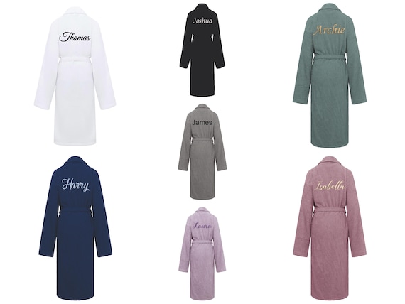 Personalised 100% Cotton Bath Robes Custom Embroidered Luxury Spa Robes Hotel Quality One Size Adults For Him and Her Unisex Robes