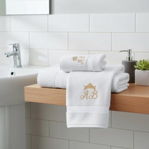 Personalised Custom Monogram Towel Initials Crown 100% Egyptian Cotton Supersoft Luxury Embroidered  Quality Gift