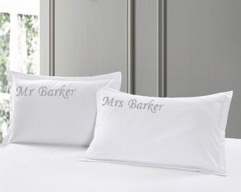 Personalised Embroidered 200 Thread Count Hotel Quality Custom Pillowcase Pair White Grey Oxford Pillowcase Pair - Customise with any name