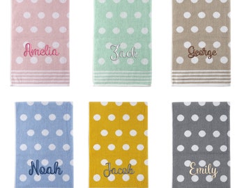 Personalised Custom 100% Cotton Polka Dots Circles Supersoft Absorbent Luxury Embroidered Hand Bath Towels Luxurious Quality Gift