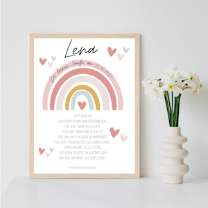Personalisiertes Poster zur Taufe mit Regenbogen und Spruch per PDF Datei oder ausgedruckt in A4 optional mit Bilderrahmen