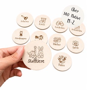 Ordnungsetiketten aus Holz | Organisation im Kinderzimmer | Für Boxen, Kisten, Schubladen | Schöne & praktische Motive