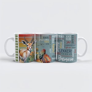 Design a sublimazione in ceramica sudafricano da 11 once PNG, SA Afrikaans PNG, Vadersdag/Pappa Beker, Saffa geskenk, Springbok koffie beker