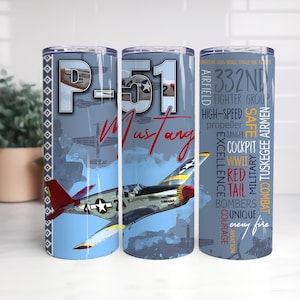 P-51 Mustang Airplanes Skinny Tumbler Sublimation Design PNG, Red Tail Planes Sublimation Tumbler Wrap,P-51 Aviation Sublimation Tumbler PNG