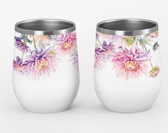 Chrysanthemum Wine Tumbler Wrap PNG, 12oz Wine Tumbler Wrap