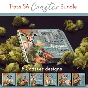 Set di bundle Afrikaanse Coaster Sublimation Design PNG, sottobicchieri Afrikaanse, PNG afrikaans sudafricani, ricordo SAFFA, Springbok Coaster