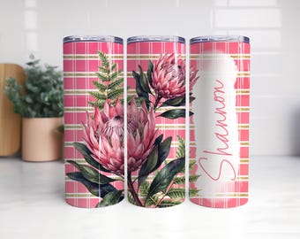 Pink King Protea Tumbler Wrap, Add Your Name/Text Sublimation Design, King Protea 20oz Skinny Tumbler Wrap Design PNG