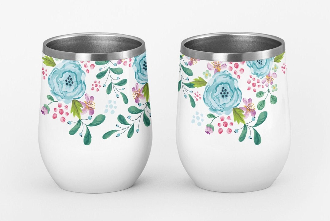 Hand Painted Watercolor Floral Wine Tumbler Wrap PNG 12oz Etsy