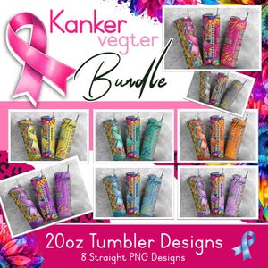 Diseños de vasos con motivación contra el cáncer en afrikáans – Paquete PNG de sublimación de 20 oz – Cinta de 8 colores – Citas inspiradoras – Diseños Kanker Hoop PNG