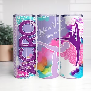 Envoltura para vaso de gimnasia acrobática / Diseño inspirador de sublimación / 20 oz delgado / Ligero como el viento, fuerte como el acero, gimnasia acrobática