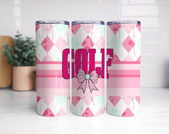 Golf Girl 20oz Tumbler Design | Pink Golf Sublimation PNG | Cute Girls Golf Skinny Tumbler Wrap