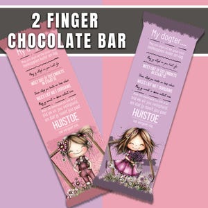My Dogter Sjokolade bundle – 2-Bar Wrapper PNG, 2 Finger chocolate bar design, Dogter Geskenk pienk en pers