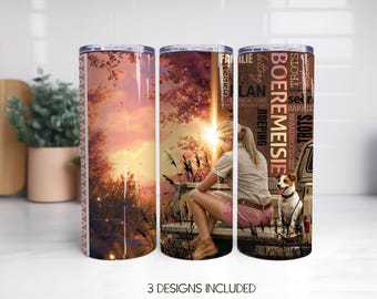 Afrikaanse Boeremeisie 20oz Skinny Tumbler PNG | Khaki Sunset Word Collage | Boer meisie Sublimation Design 3 Hair options