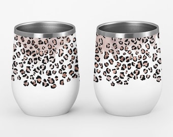 Rose Gold Leopard Print Wine Tumbler Wrap PNG, 12oz Wine Tumbler Wrap