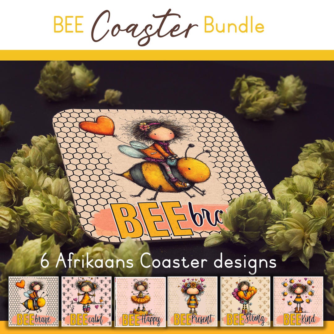 BEE Coaster Sublimation Design PNG Bundle Set, Motivational Coaster Set ...