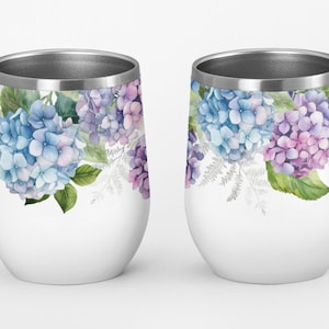 Hydrangea Wine Tumbler Wrap PNG, 12oz Wine Tumbler Wrap