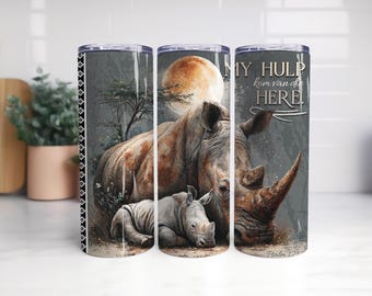 My Hulp Kom van die Here  20oz Tumbler PNG | Psalm 121:2 | Rhino Christian Design | African Wildlife Sublimation PNG | Faith Gift