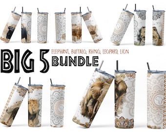 The Big 5 Tumbler Sublimation Bundle, Big Five Mandala Skinny Tumbler Sublimation Design PNG Bundle, 20oz Skinny Tumbler Design PNG Bundle