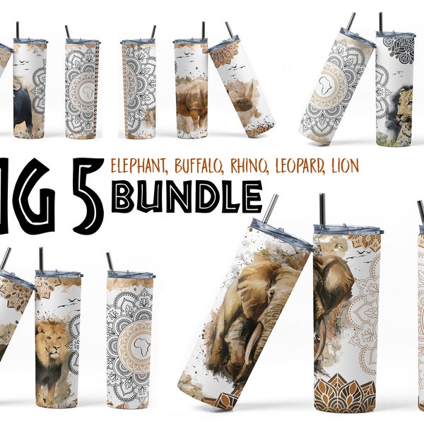 The Big 5 Tumbler Sublimation Bundle, Big Five Mandala Skinny Tumbler Sublimation Design PNG Bundle, 20oz Skinny Tumbler Design PNG Bundle